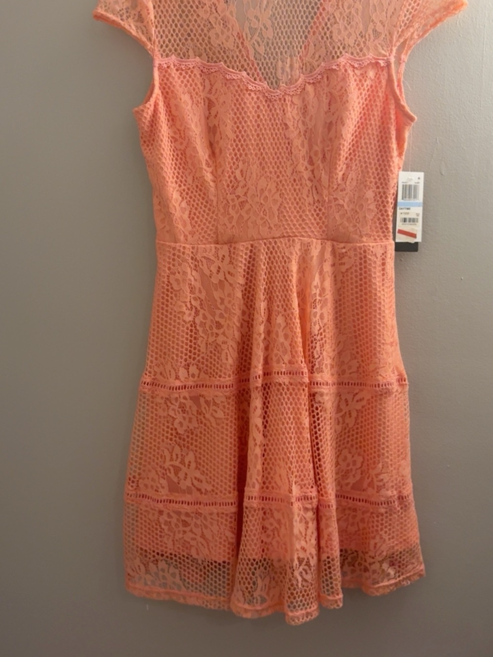 Lace Fit & Flare Dress in Coral Peach